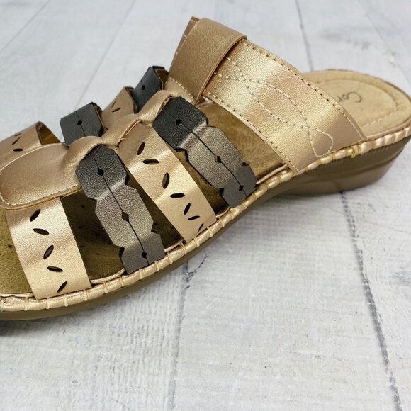 Coral Bay JAZLYN  Rose Gold Brown Adjustable Wedge Low Heel Slides Sandal Sz 6 M - Picture 13 of 14